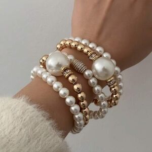 🚨Faux Pearl and Gold Beaded Bracelet Set